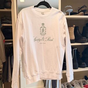 Sporty & Rich White and Green Logo Sweatshirt